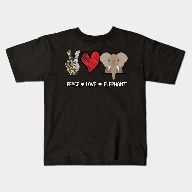 Peace Love Elephant Kids T-Shirt by vip.pro123